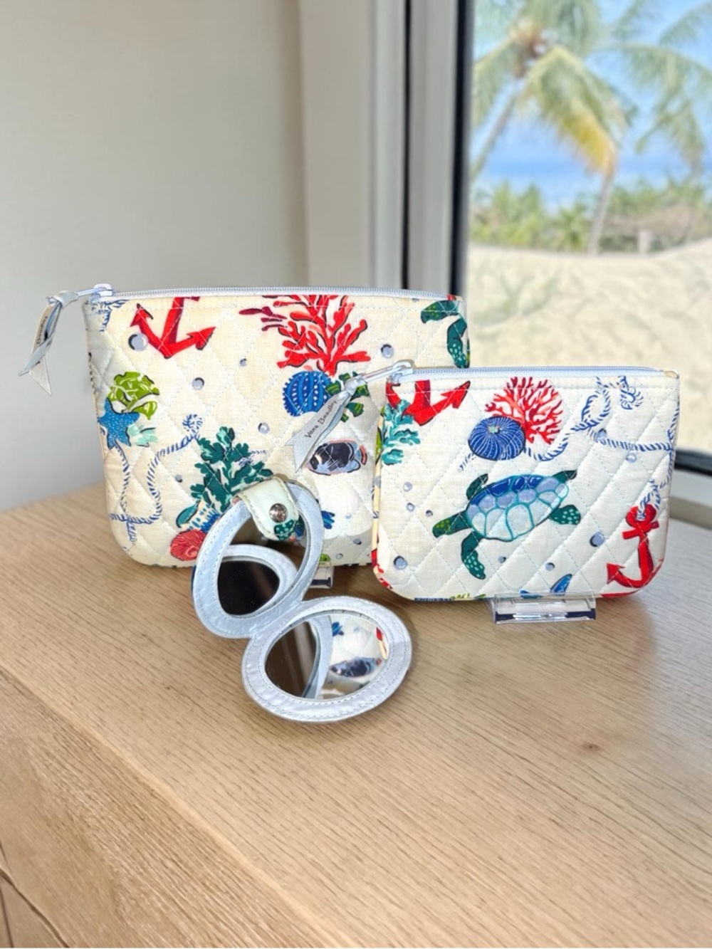 🐠 Vera Bradley Coastal Quilted Cosmetic Pouch Set 🏝️